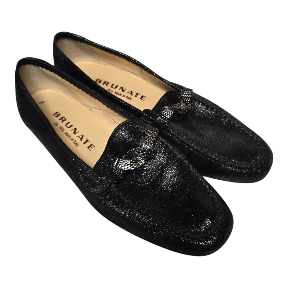 Brunate‎ Womens Flats Shoes Sz 9 EU 38.5 Black Bow Leather Italy
